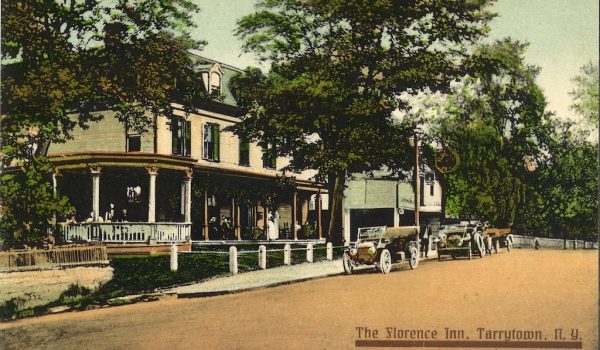 A postcard of the Florence Inn, Tarrytown, New York, with several early 20th century cars park out front.
