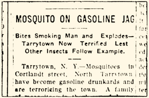 News clipping describing a plague of exploding mosquitoes in Tarrytown, NY.