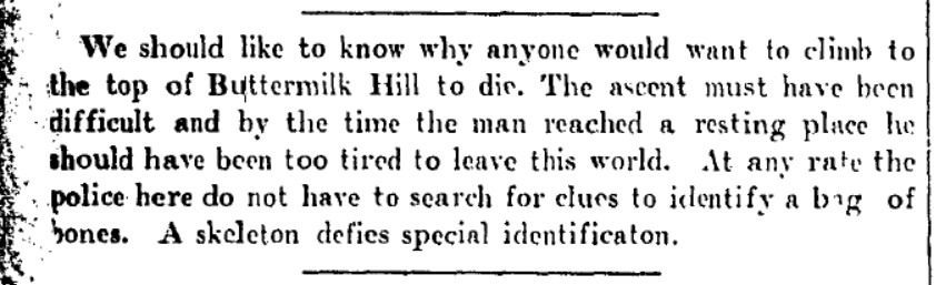 News article about a death on Buttermilk Hill.