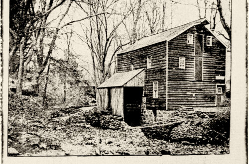 An historic image of the Old Polhemus Mill, site of the last witch trial in New York State where the Witch of West Nyack was acquitted.
