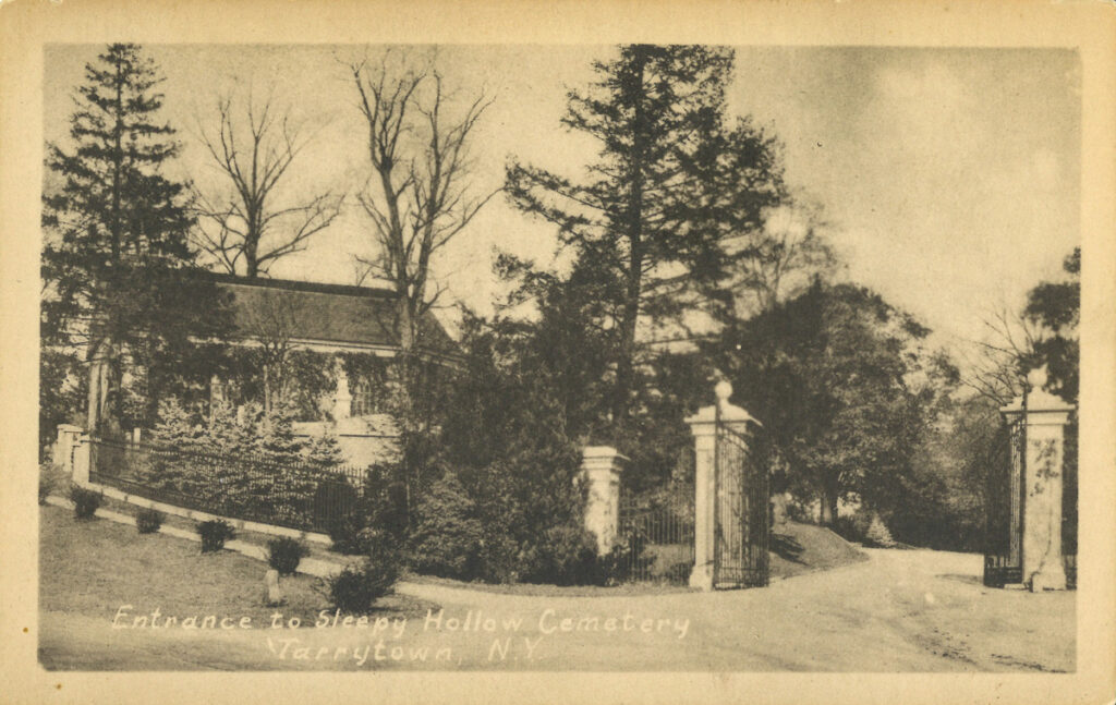 Half tone post card of Entrance to Sleepy Hollow Cemetery, Tarrytown, N.Y. Tarrytown Post Card Co.