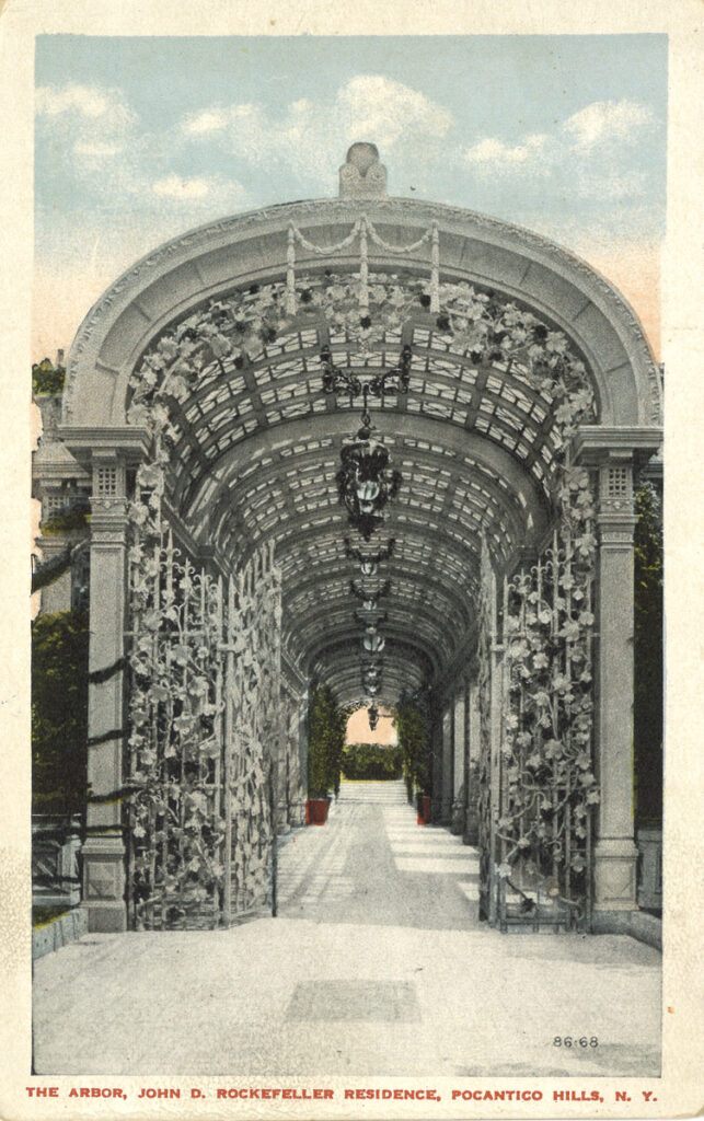 Postcard of The Arbor at the John D. Rockefeller Residence, Pocantico Hills, NY. Card by Tarrytown Post Card Co.