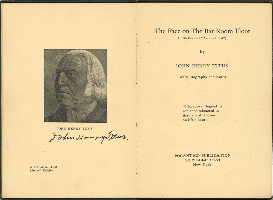 Scan of the title page of John Henry Titus's self published edition of The Face on the Barroom Floor.