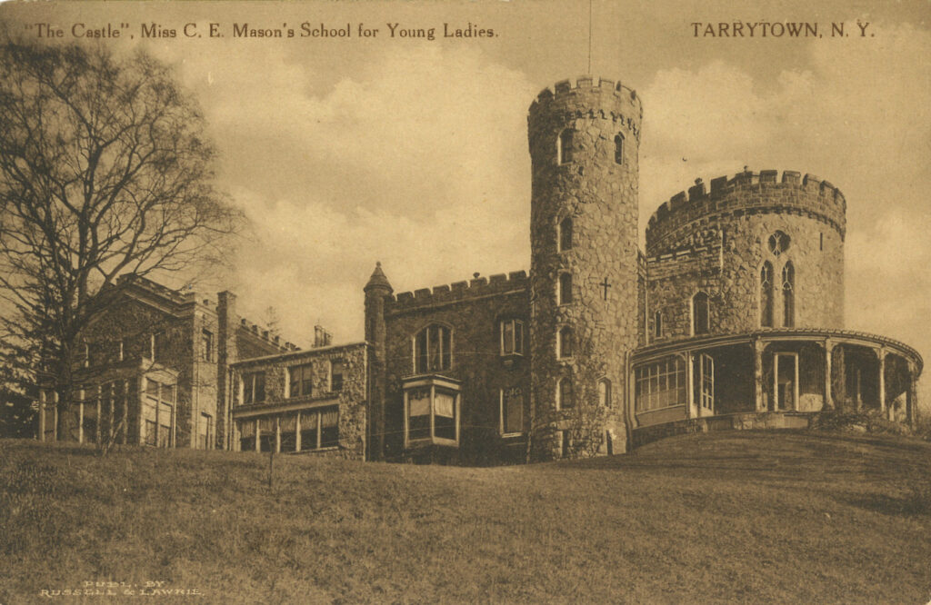 Photo postcard of "The Castle" in Tarrytown, New York, Miss C. E. Mason's School for Young Ladies.