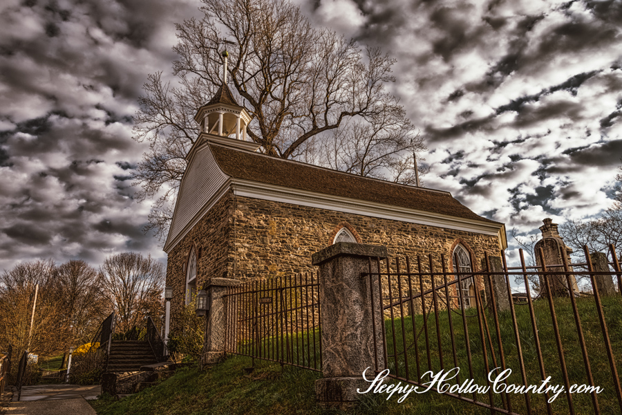 The Old Dutch Church of Sleepy Hollow sits on a knoll above the Pocantico River.
