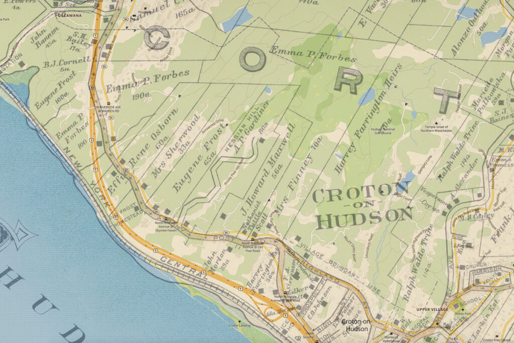 The A. P. Gardiner estate at Hessian Hill in Croton-on-Hudson existed where today's Prickly Pear Road does today. The location of the Devil's Footprints on the estate is unknown.